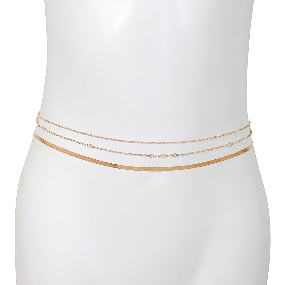 European and American Style Jewelry Set with Multi-Layer Zircon Accents and Waist Chain