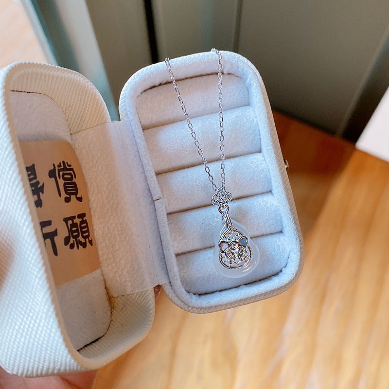 S925 Sterling Silver Gourd Chalcedony Necklace Female Style