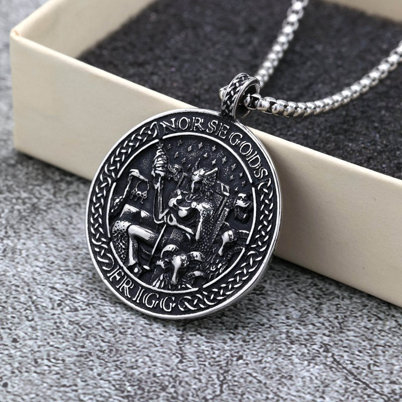 Planderful Shop Vintage Stainless Steel Viking Odin Rune Necklace Double Sided Pendant For Men And Women