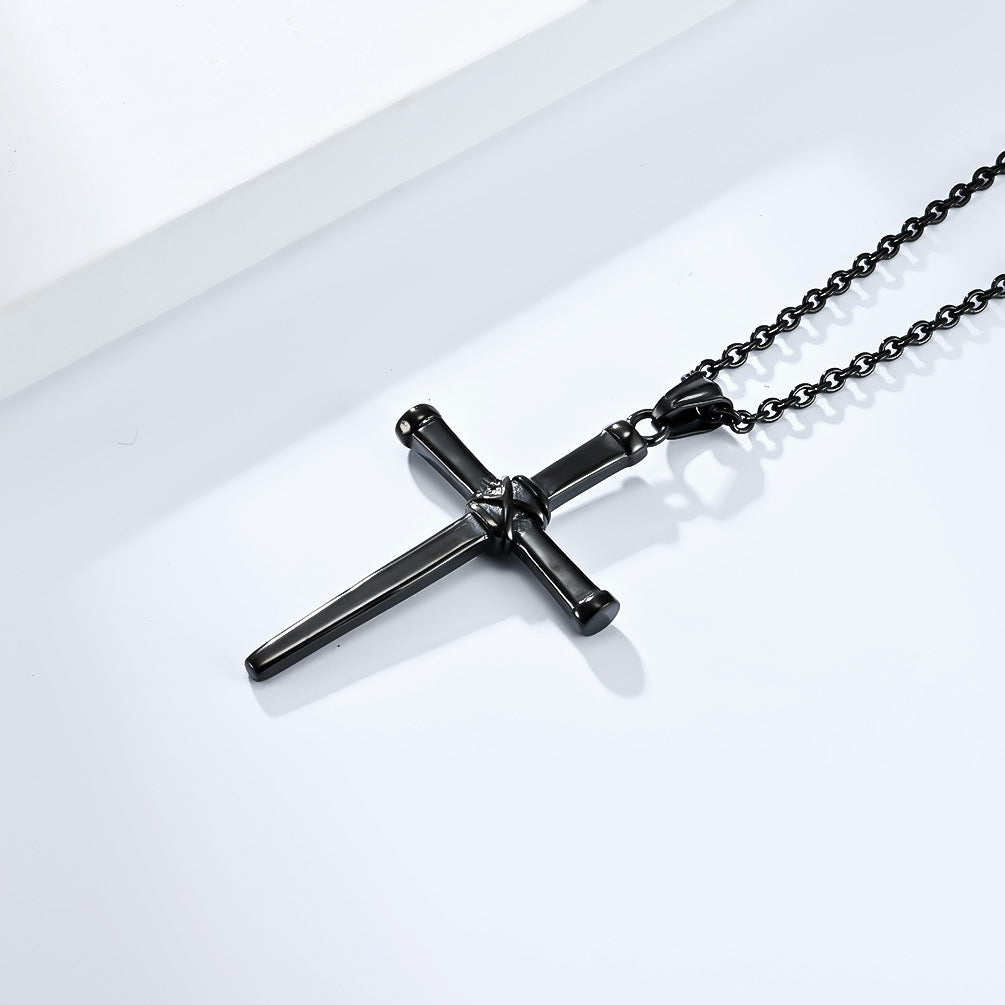 Neutral Cold Wind Retro Forged Steel Nail Cross Necklace for Men