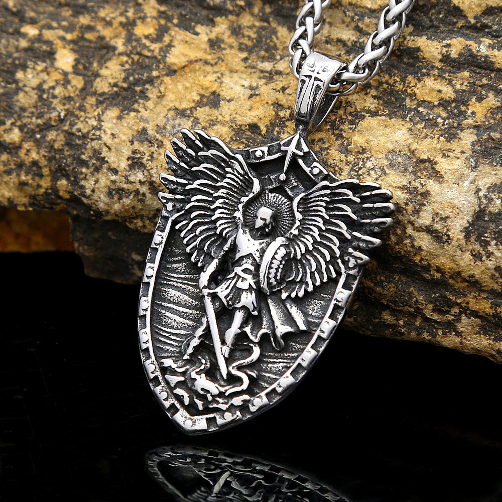 AliExpress St. Michael's Men's Retro Shield Pendant Necklace