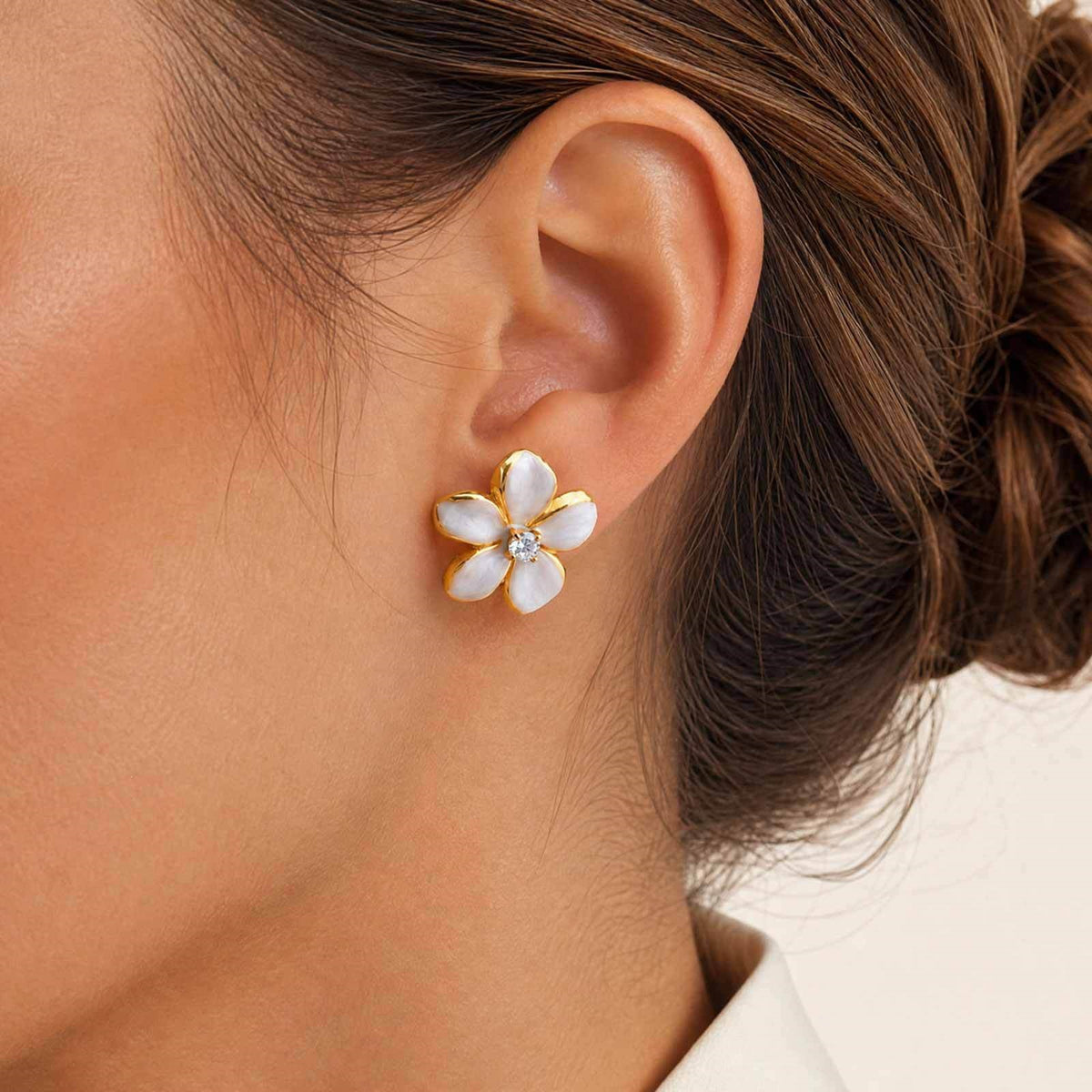 Stainless Steel Zircon Floral Earrings