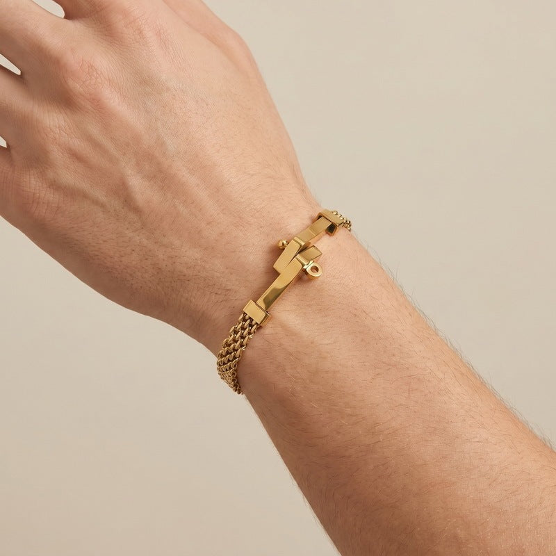 Style Irregular Curved Bar Bracelet Double-Layer Front & Back Chain Stainless
