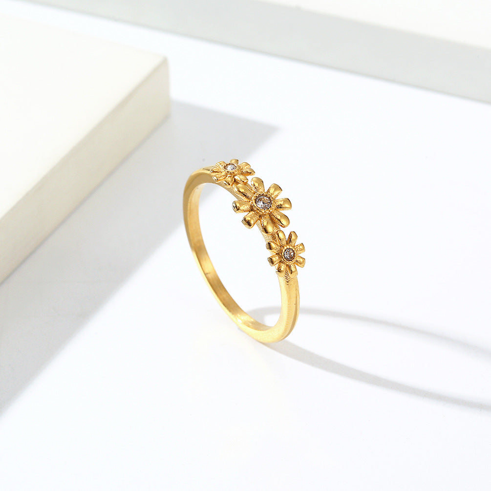 Cross-Border Niche Personality Daisy Titanium Steel Women's Ring
