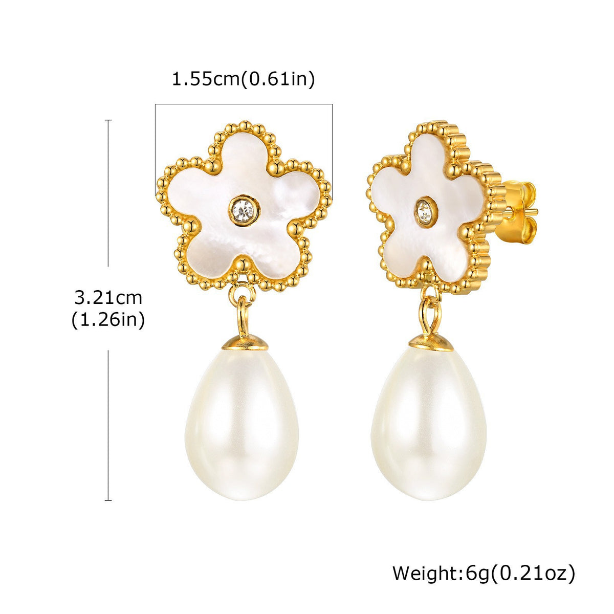Stainless Steel Zircon Pearl Floral Earrings