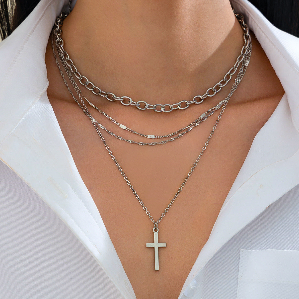 Hip-Hop Cross Pendant Necklace