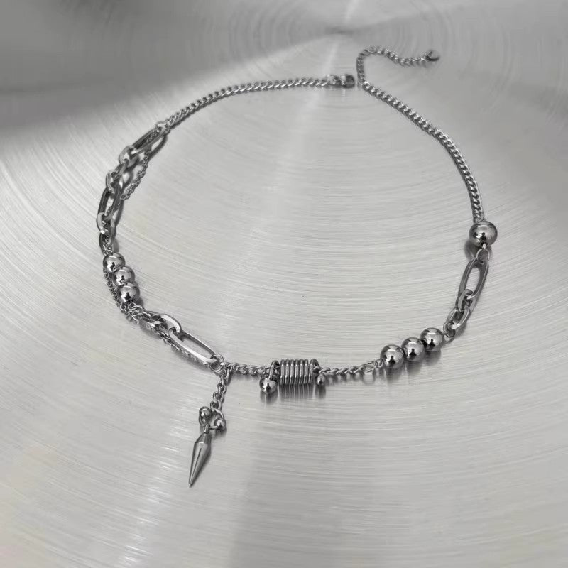 Planderful Jewelry Steel Rivet Ball Necklace Modern Minimalist Unisex Everyday Wardrobe Accessory