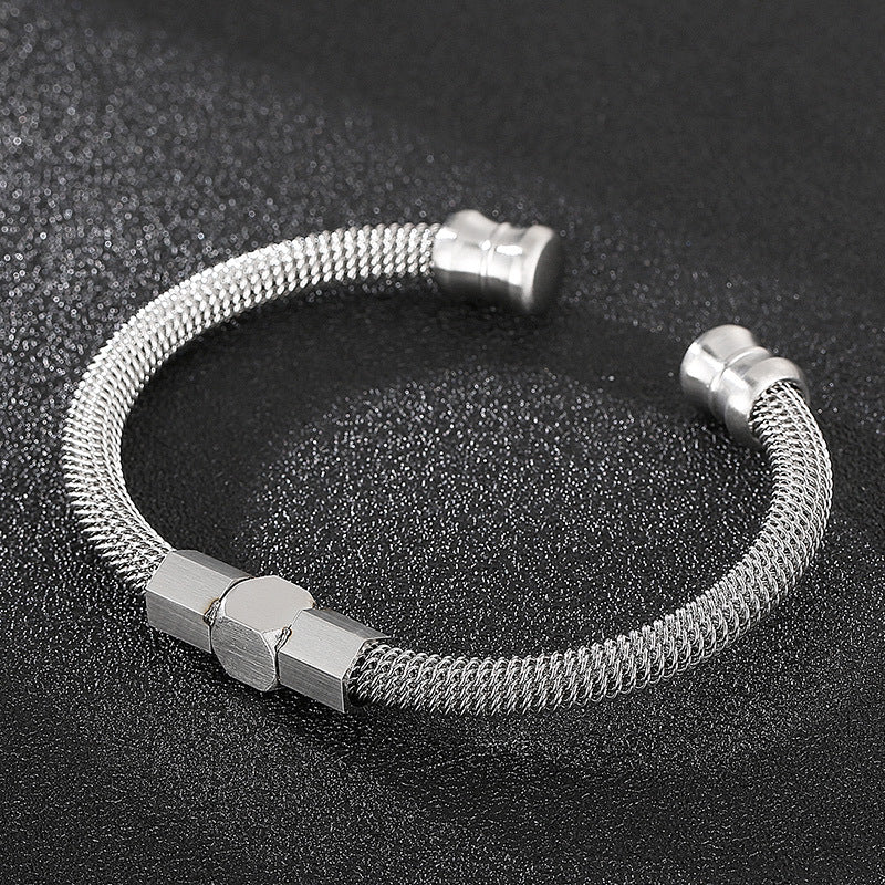 Rock Hip-Hop Spring Cable Opening Titanium Steel Men's Bracelet