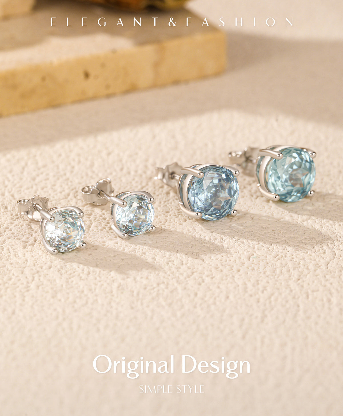 925 Sterling Silver Sea Blue Rose-Cut Zircon Stud Earrings