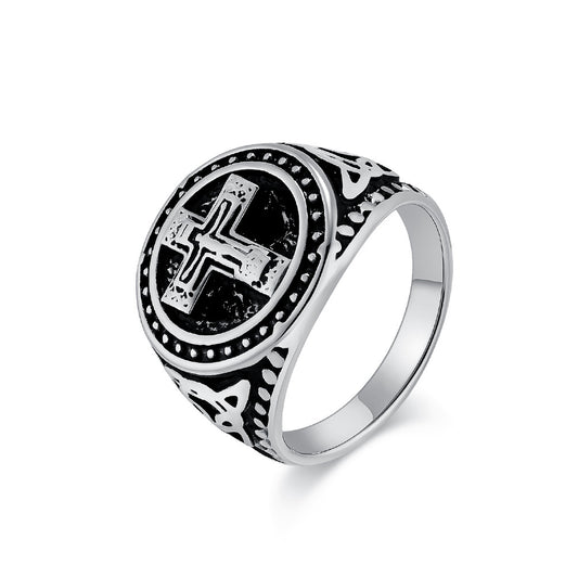 Retro Titanium Steel Cross Ring for Men - Punk Accessories