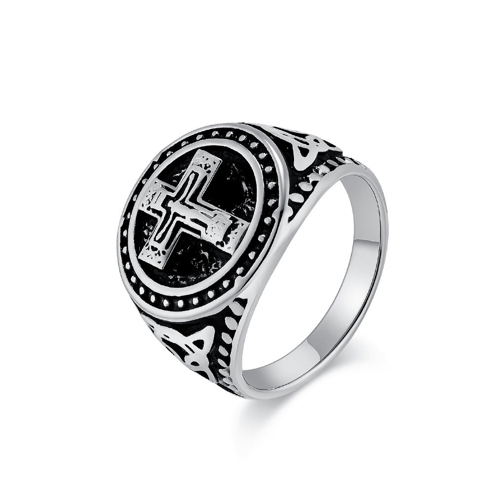 Planderful Titanium Cross Ring For Men Retro Punk Style Everyday Wear Hip Hop Jewelry
