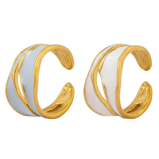 Exquisite Blue and White Oil Dripping Irregular Opening Ring - Everyday Genie Collection