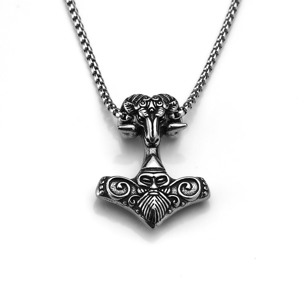 Nordic Men's Jewelry Viking Goat Head Quake Pendant Necklace