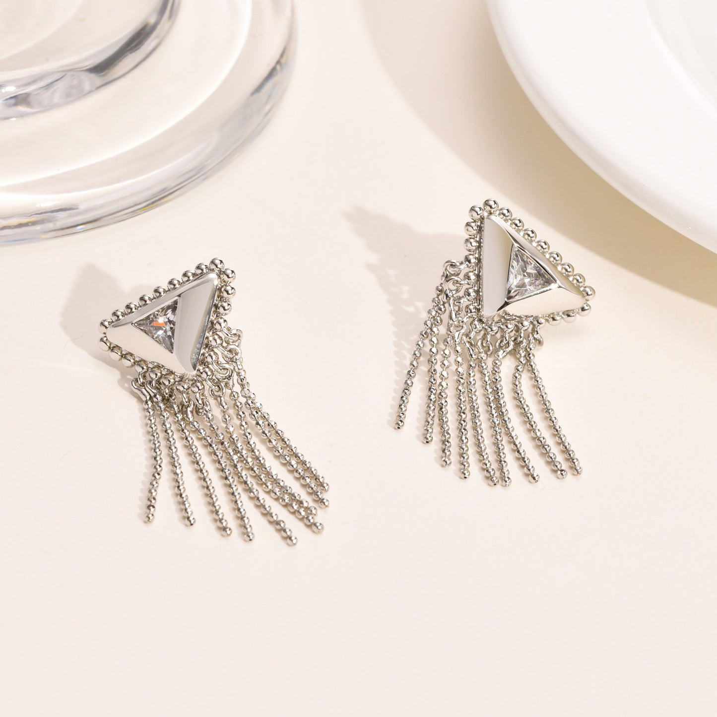 Triangular Tassel Silver Earrings Metallic Copper Women's Jewelry