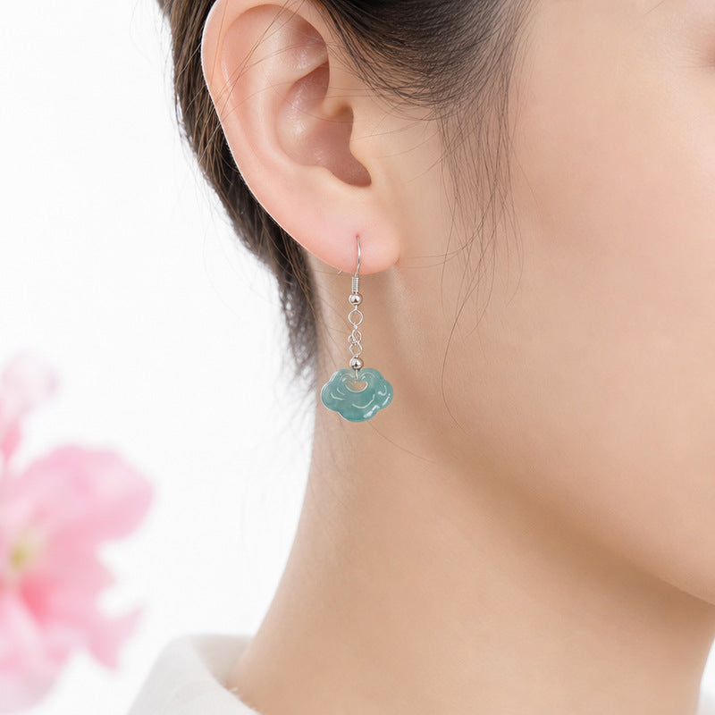 Jadeite Ruyi Cloud 925 Silver Hook Earrings