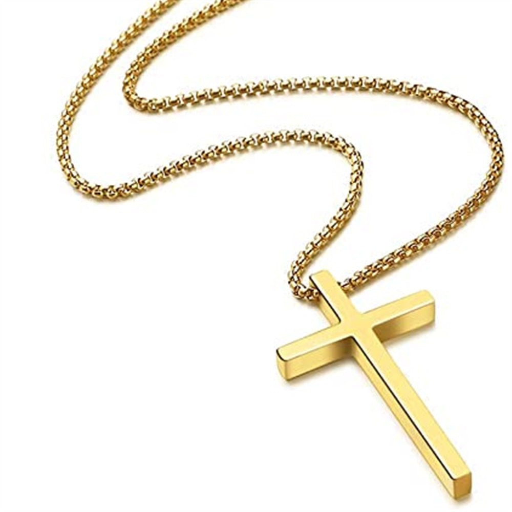 Planderful Everyday Genie Mens Cross Necklace Glossy Steel Hip Hop Chain Pendant Long Versatile Jewelry