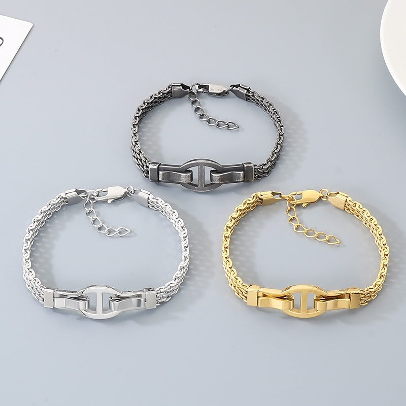 Niche Design Unisex Stainless Steel Flat Mesh Chain Chain Character Bracelet Adjustable