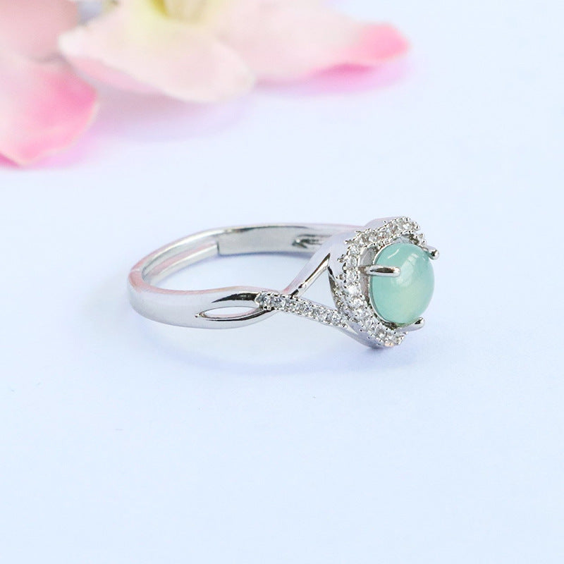 Blue Water Jadeite Heart-Inspired Ring