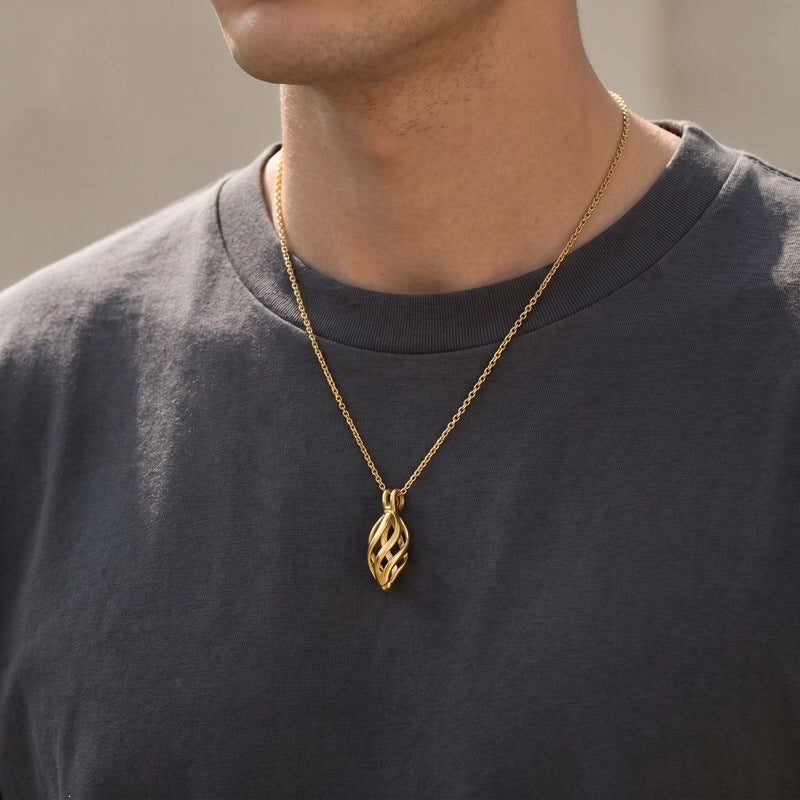 Niche Commemorative Pendant Trendy Hollow Willow Leaf Can Be Opened Water Drop-Shaped Titanium Necklace