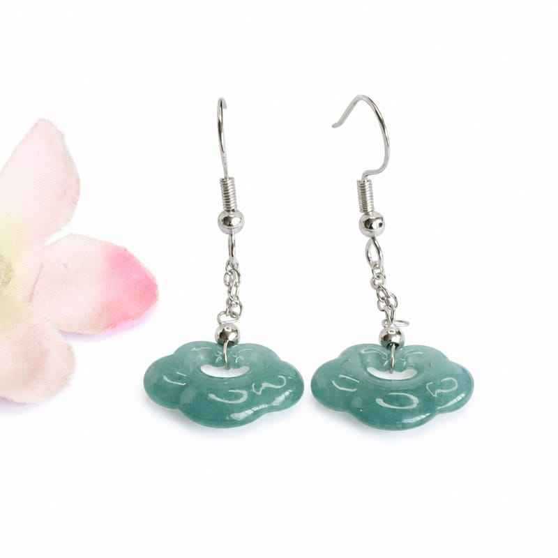 Jadeite Ruyi Cloud 925 Silver Hook Earrings