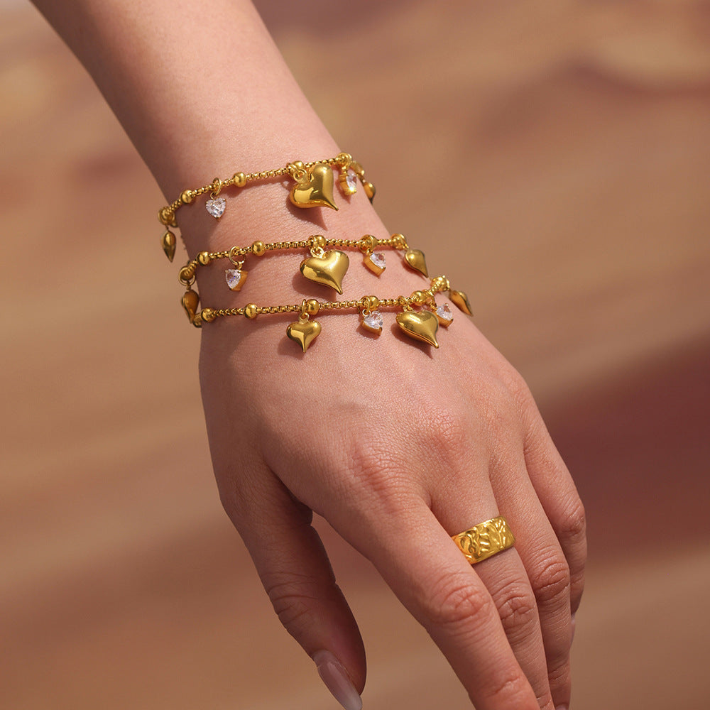 Planderful Bead Love Pendant Bracelet For Her 18K Gold