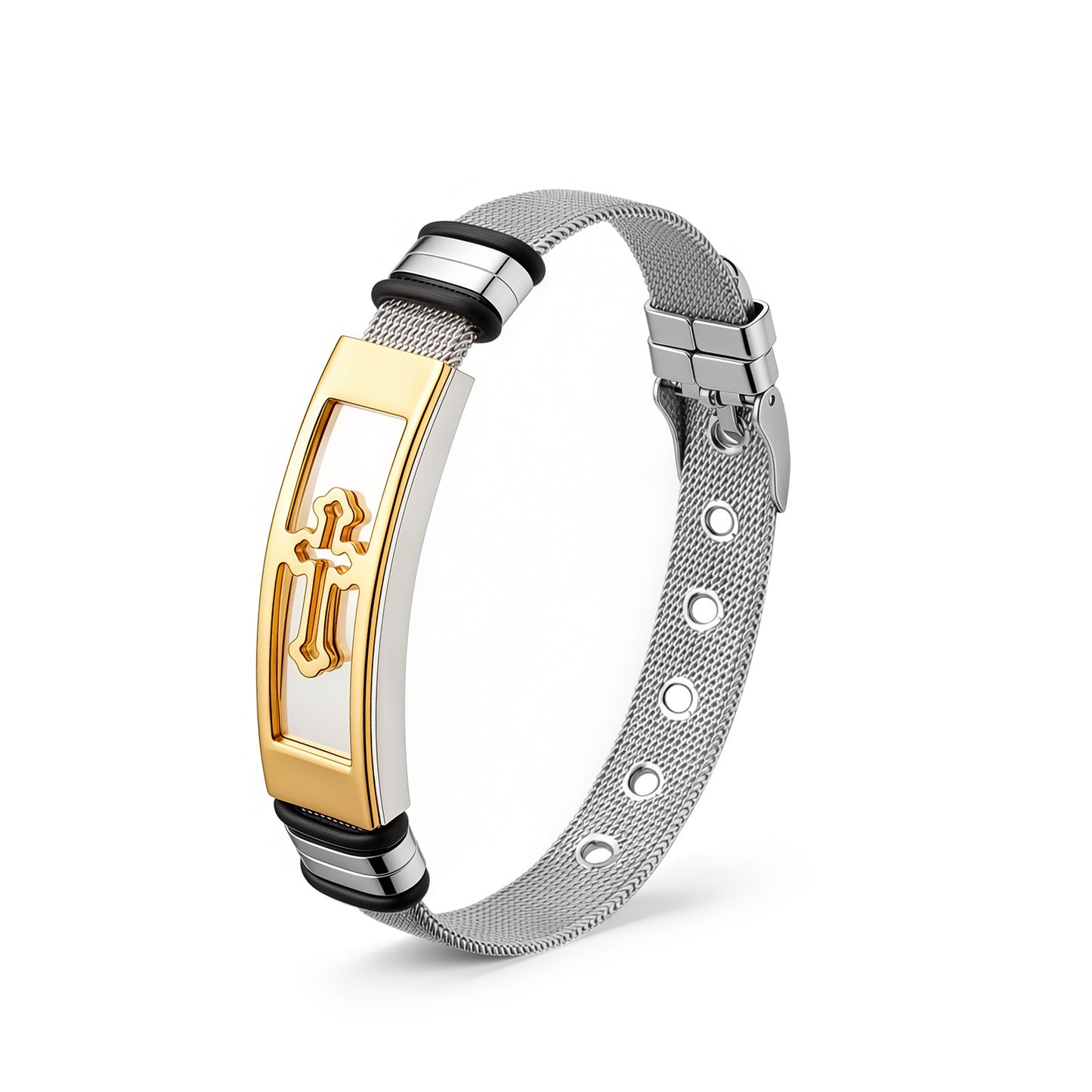 Planderful Mens Cross Mesh Belt Bracelet Stainless Steel Street Style Durable Accessory