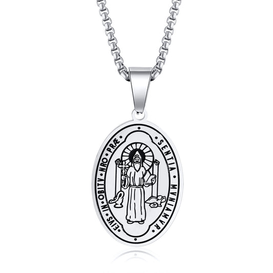 European And American Jewelry Wholesale Necklace Stainless Steel Double-Sided St Benedict Oval Pendant For Men
