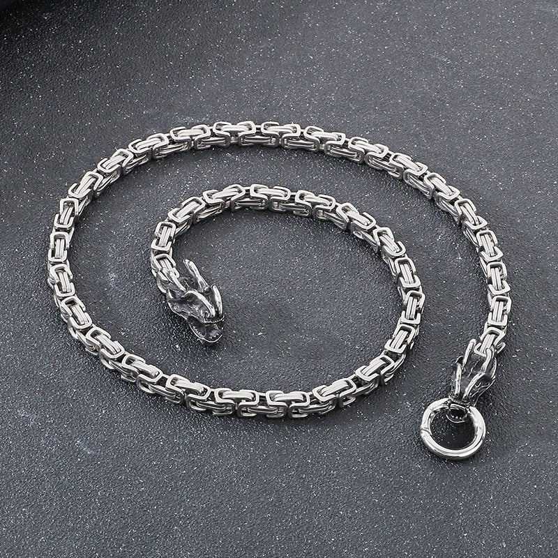 Planderful Dragon Necklace for Men 6mm Titanium Retro Chain
