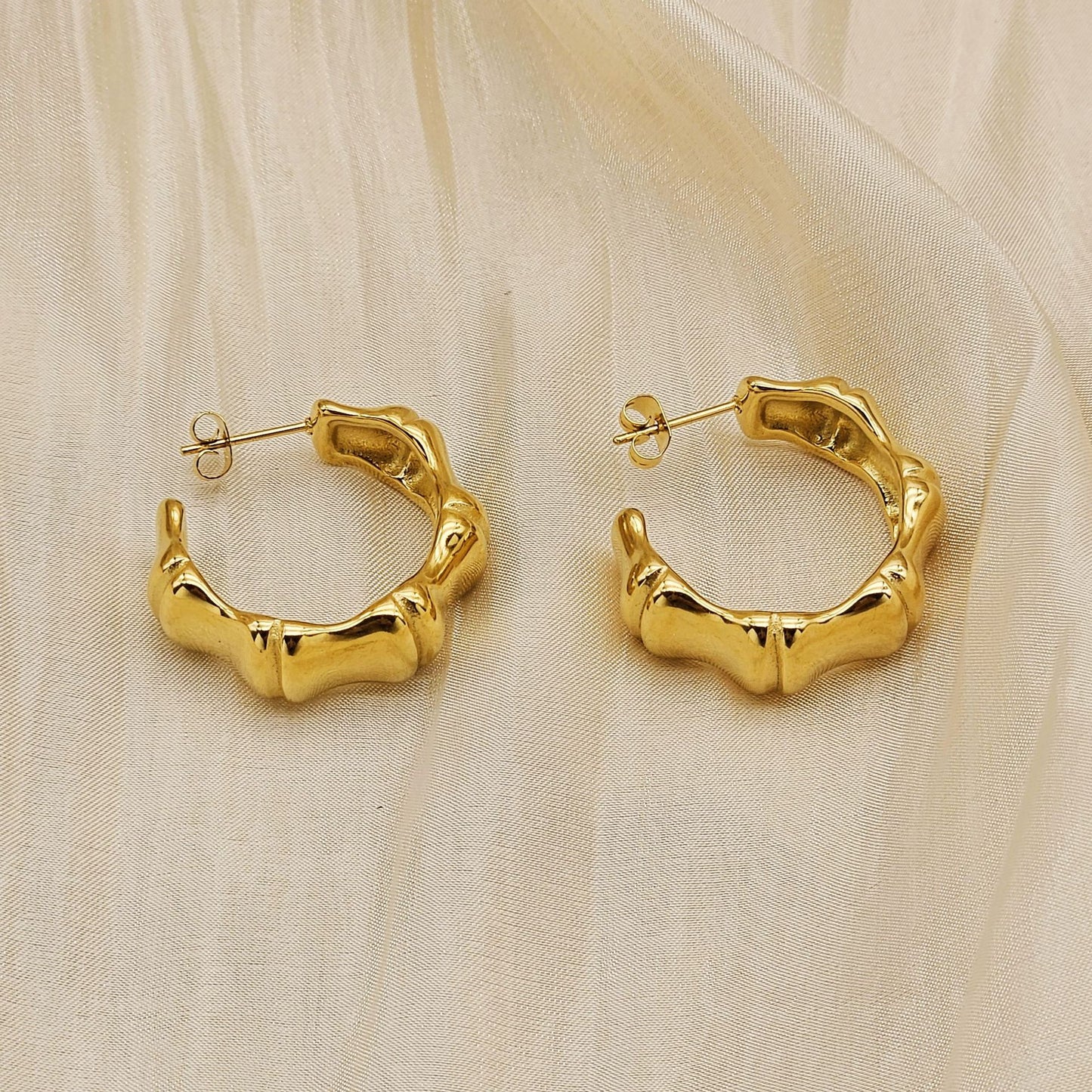 Planderful Gold Plated Bamboo C Shaped Stainless Steel Earrings For Trendy Women European American Style Statement