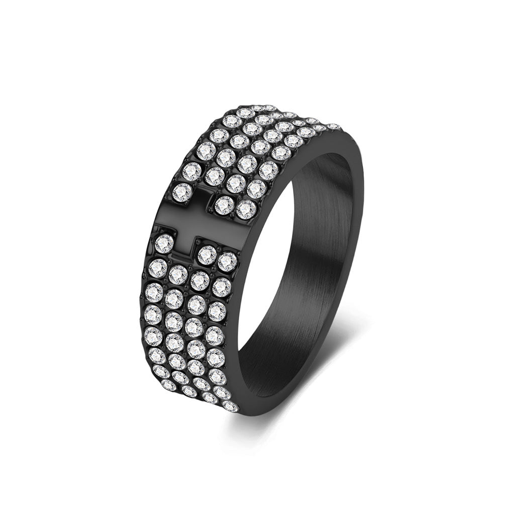 Full Zircon Cross Ring Stainless Steel Plated 18k Gold Men's Punk