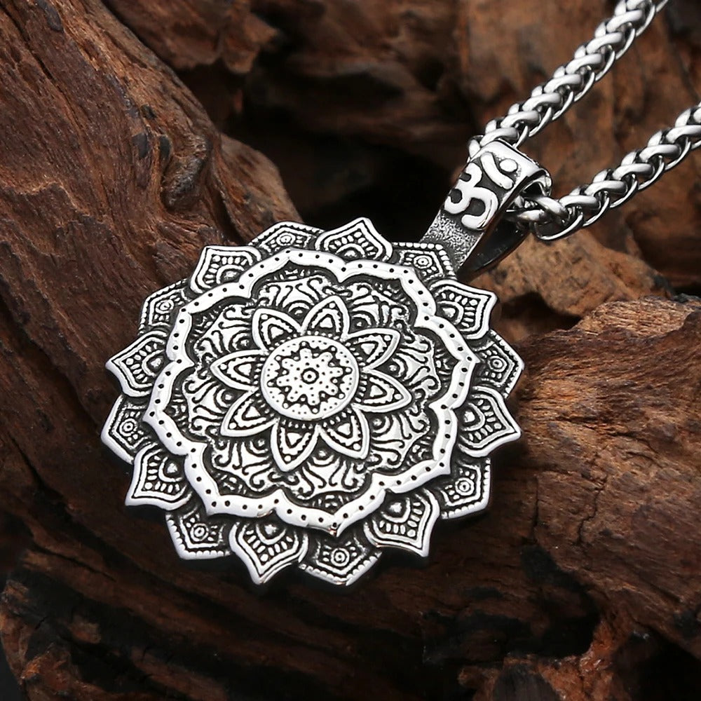 Vintage Mandala Stainless Steel Pendant Necklace