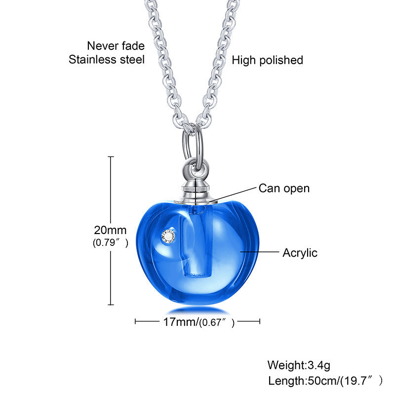 Stainless Steel Green Pink Glass Apple Urn Perfume Pendant Necklace