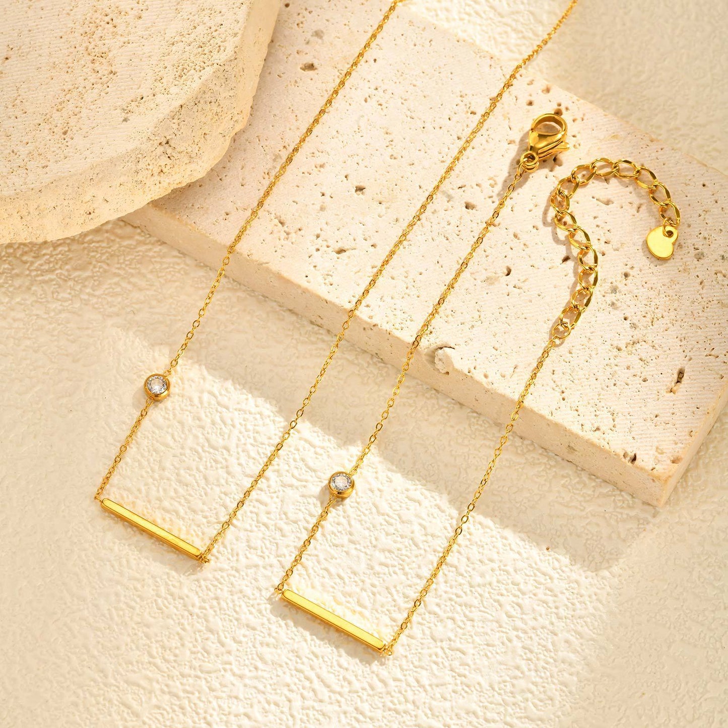 Stainless Steel Women's Rectangular Strip Zircon Bracelet Necklace Gold