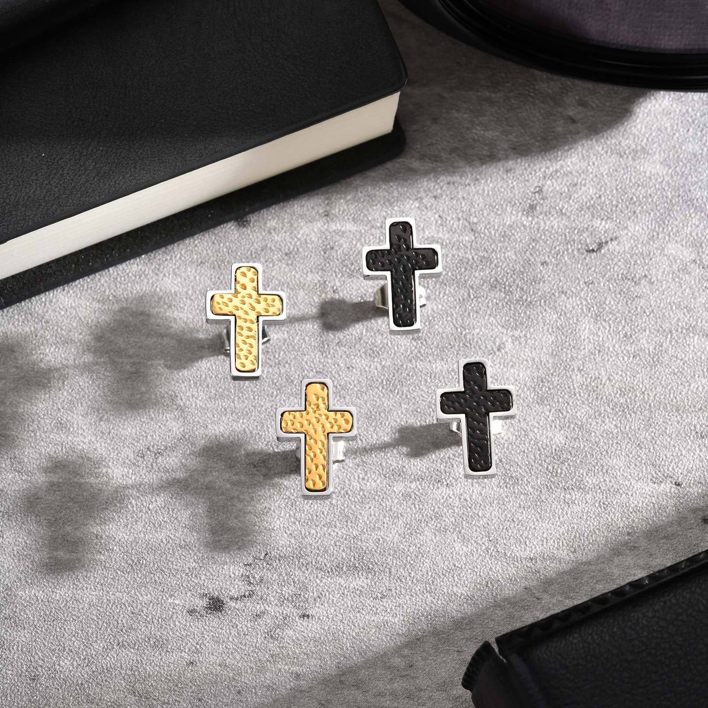 Planderful Men's Stainless Steel Hammer Cross Earrings