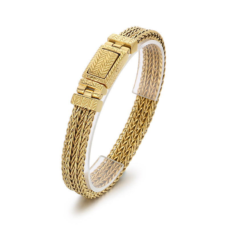 Stylish Punk-Inspired Stainless Steel Wheat Pattern Bracelet for Men