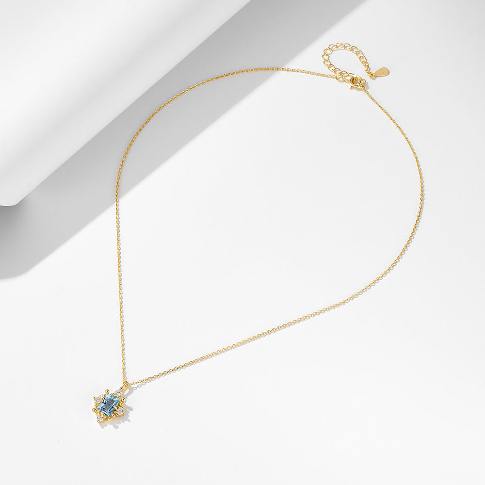 S925 Sterling Silver Retro Natural Sky Blue Topaz Necklace