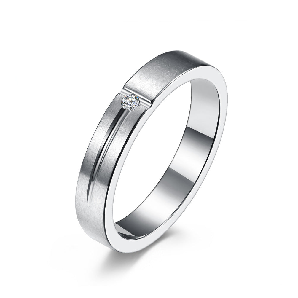 Simple T-Shaped Matte Zircon Titanium Steel Couple Ring
