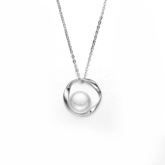 Mobius Pendant Pearl Silver Necklace