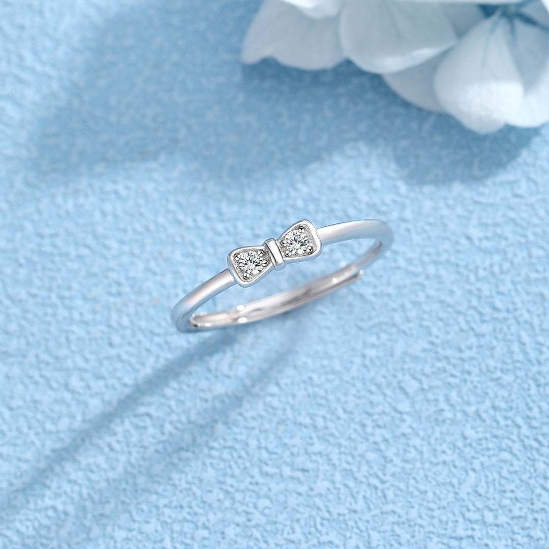 Planderful S925 Sterling Silver Bow Ring For Women Adjustable Niche Design Luxury Jewelry
