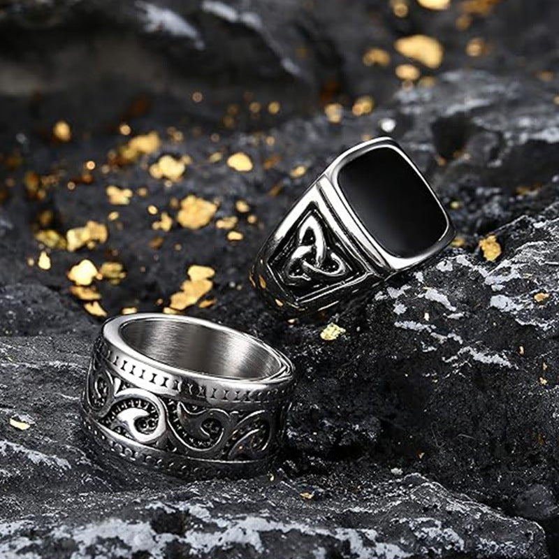 Planderful Titanium Steel Ring Set For Men Unisex Bold Retro Style Protection Statement