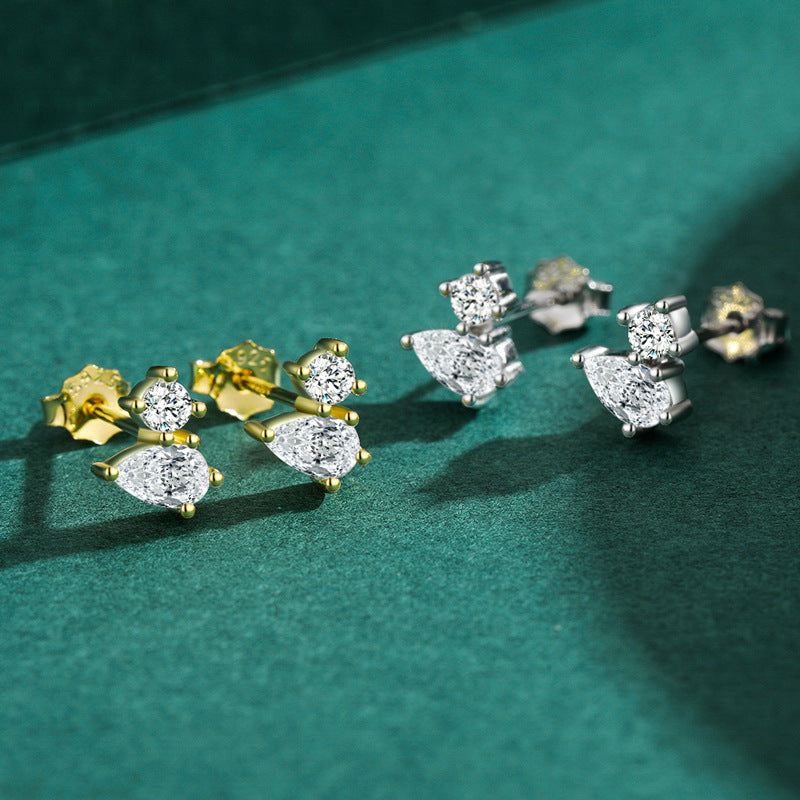 Geometric Water Droplets Sterling Silver Earrings with Zircon Inlay