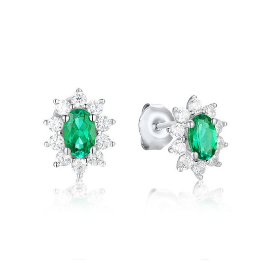S925 Sterling Silver Lab-Grown Gemstone Geometric Stud Earrings