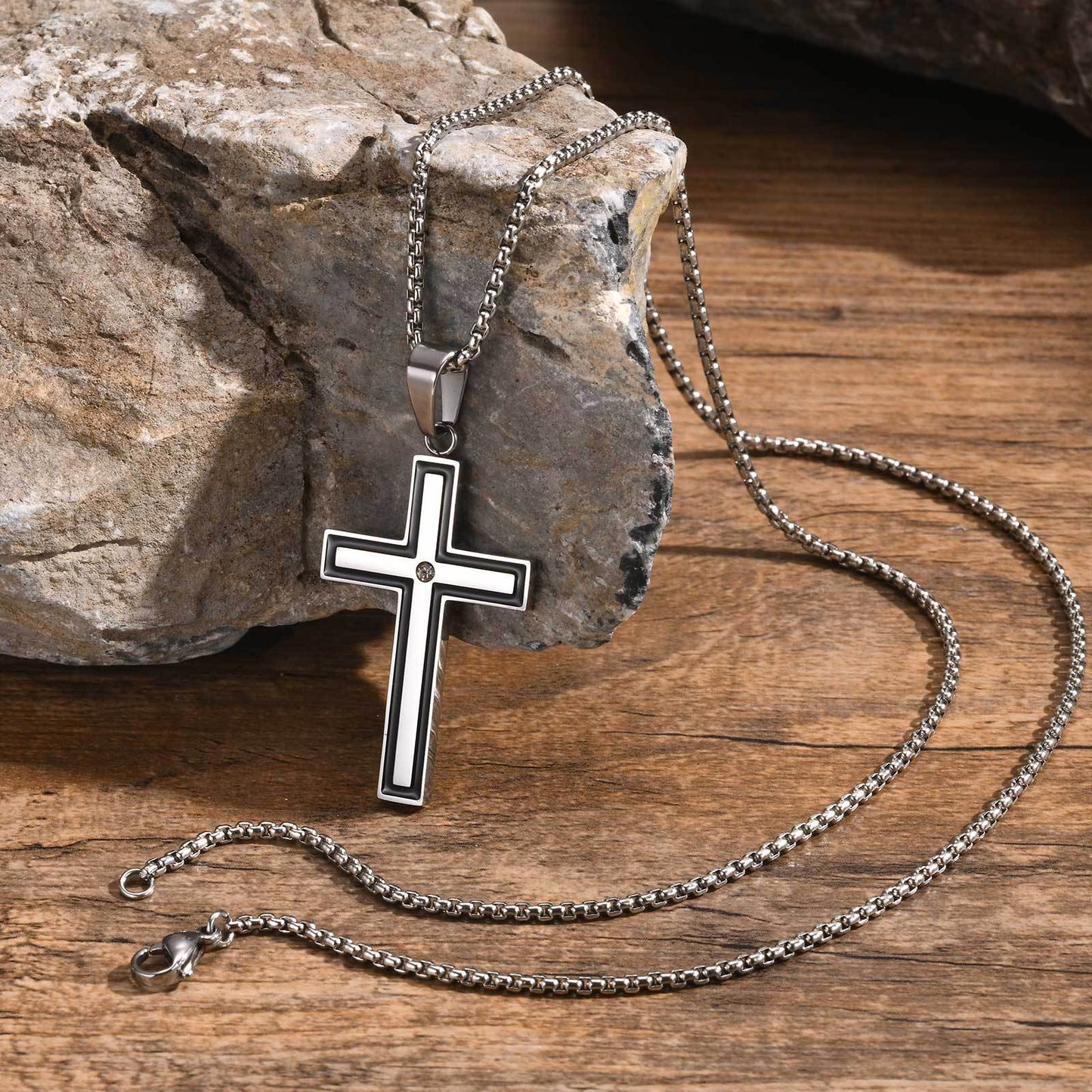 Planderful Mens Cross Pendant Necklace Durable Steel