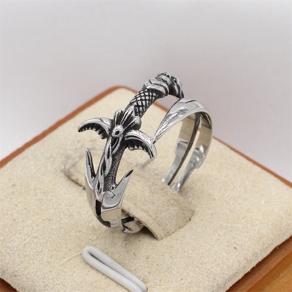 Planderful Titanium Steel Ring Unisex Sword Theme For Gamers Premium Retro Combat Accessory