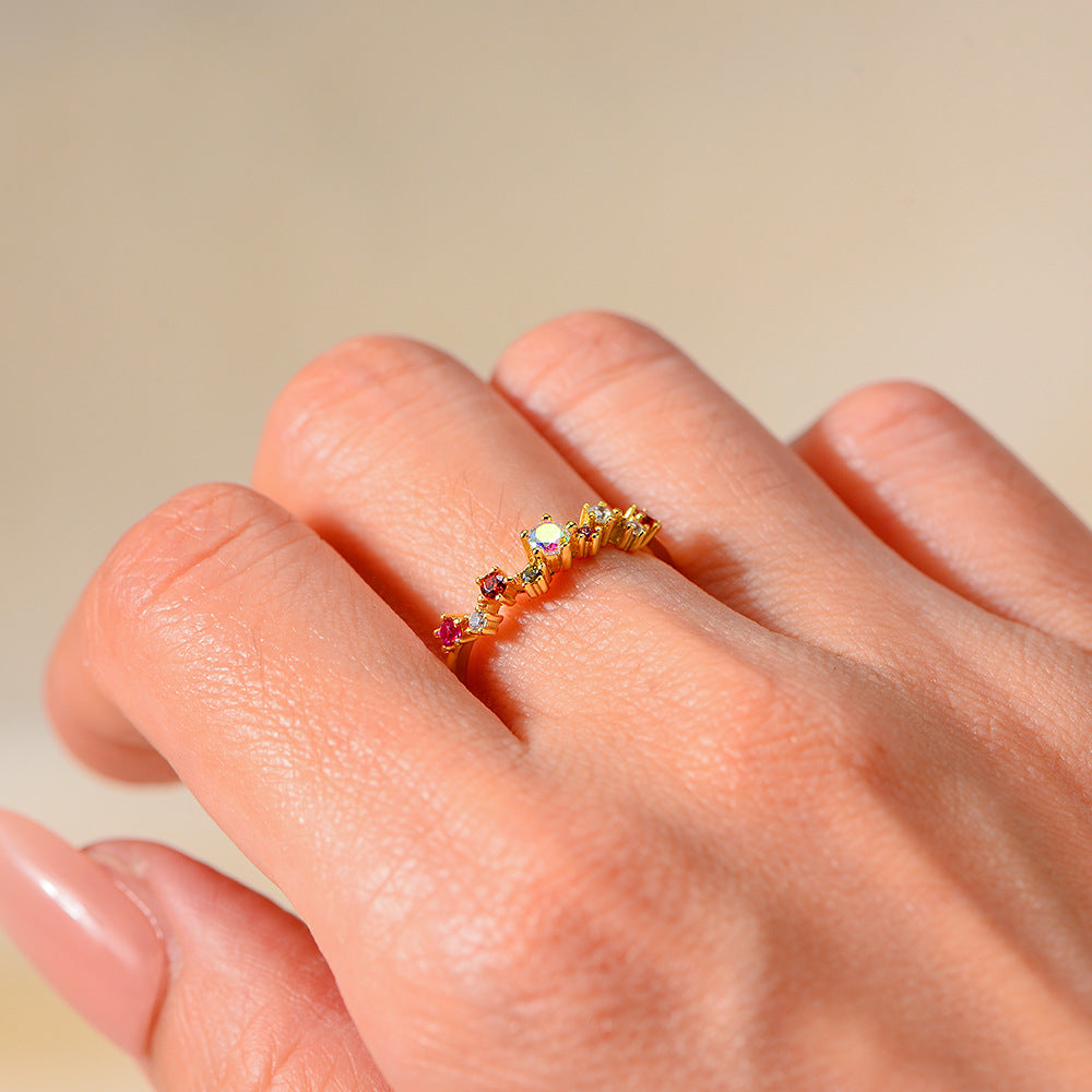 925 Sterling Silver Color Zircon Open Ring Wind Small Fresh Super Fairy Ring