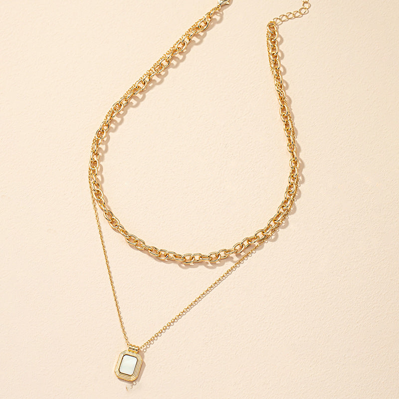 Double-Layered Epoxy Clavicle Chain Necklace with European Influence