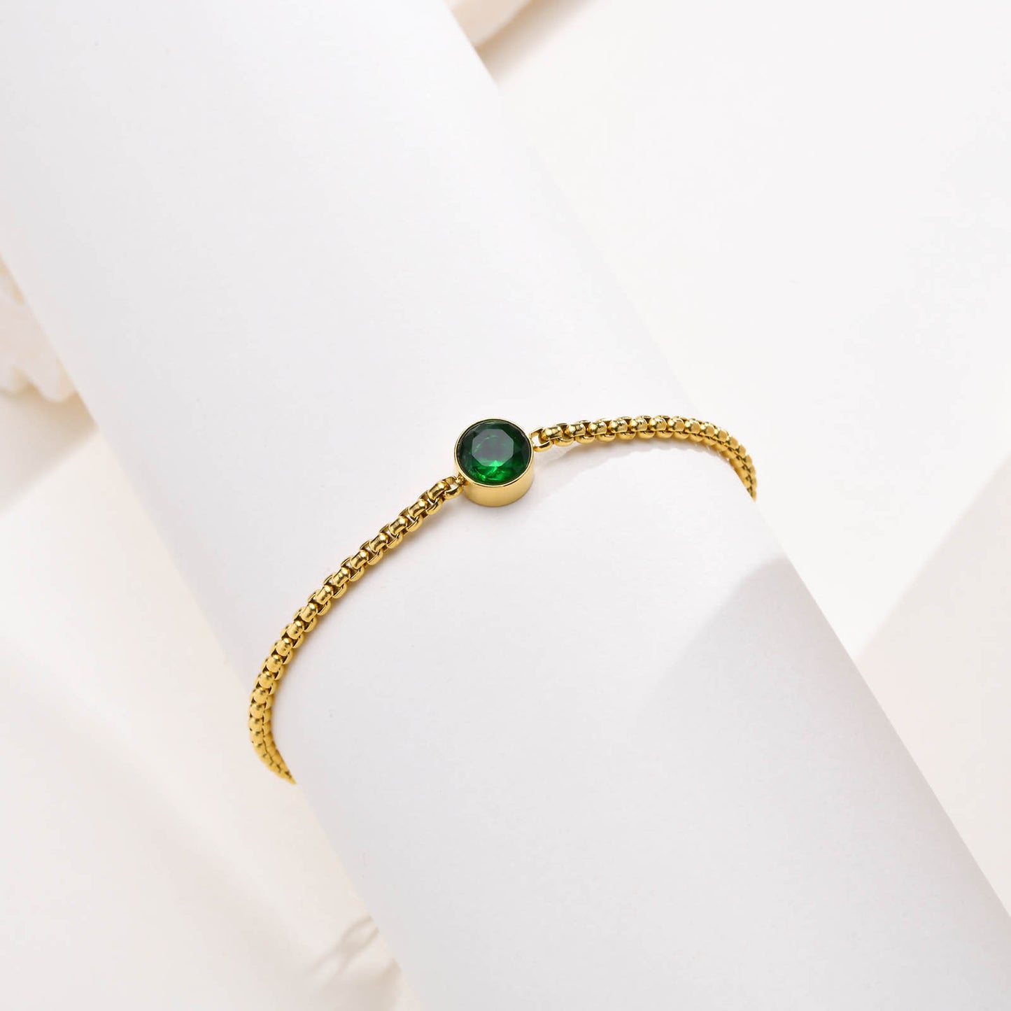 Stainless Steel Women's Niche Fashion Round Emerald Bracelet Gold