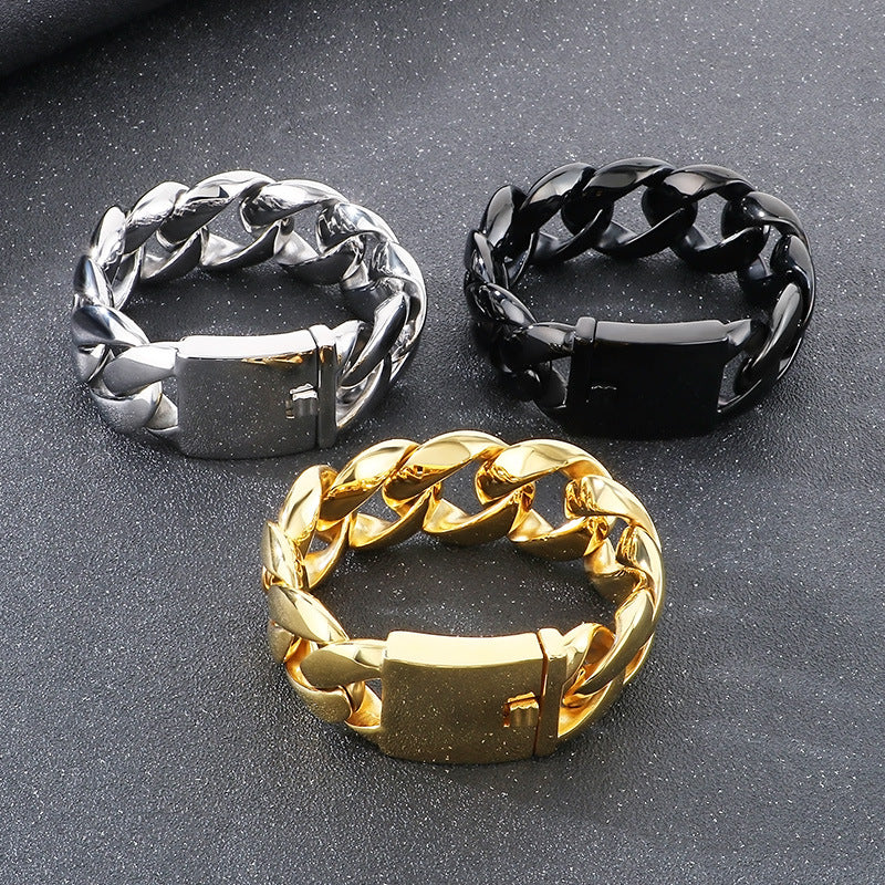 Mens Bold Stainless Steel Cuban Chain Bracelet Planderful