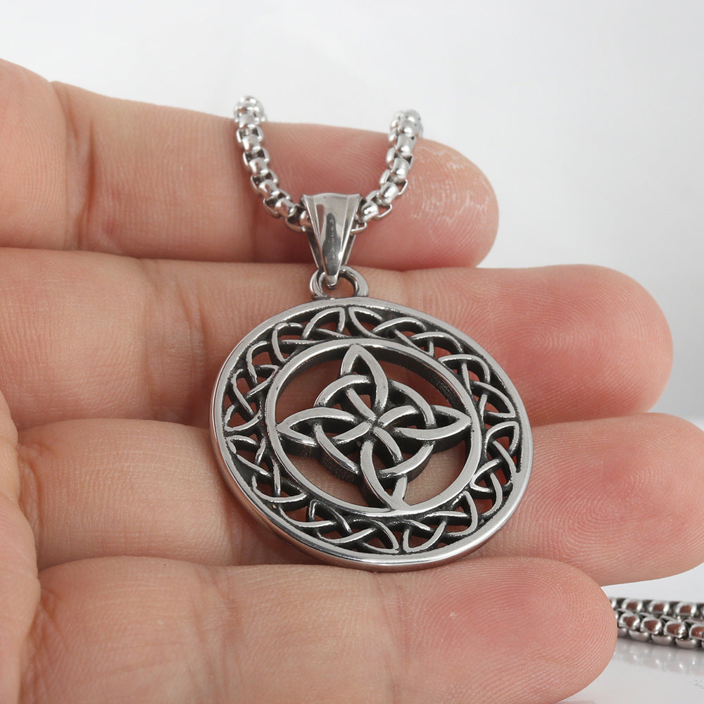 Titanium Steel Viking Hollow Knot Pendant Necklace for Men - Personalized Punk Retro Design