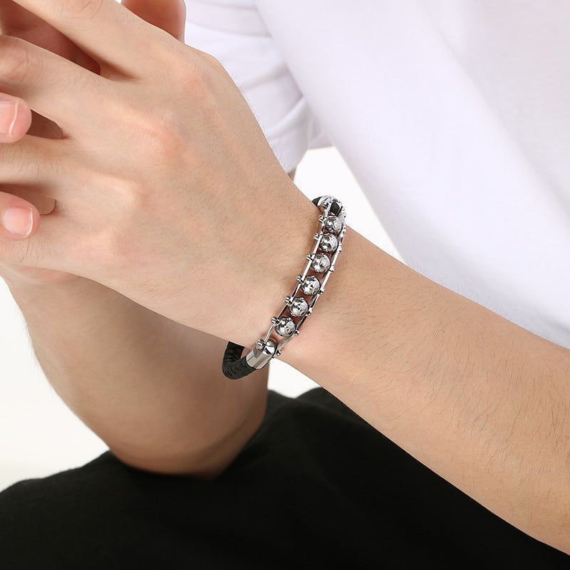 Planderful Retro Skull Leather Bracelet For Men Bold Style